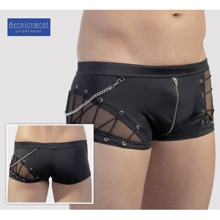 Boxer shorty pour homme lycra et voile transparent noir