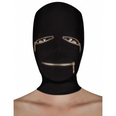 Cagoule BDSM noire opaque - ouverture bouche et yeux