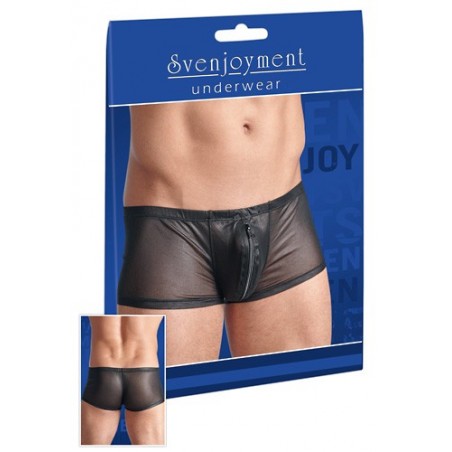 Boxer court tranlucide noir ouvert au sexe