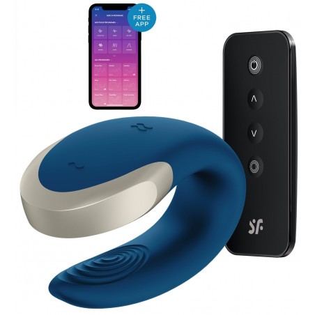 Vibromasseur pour Couple - Connecté et Télécommandé - 10 modes - Rechargeable et Waterproof - Double Love Bleu