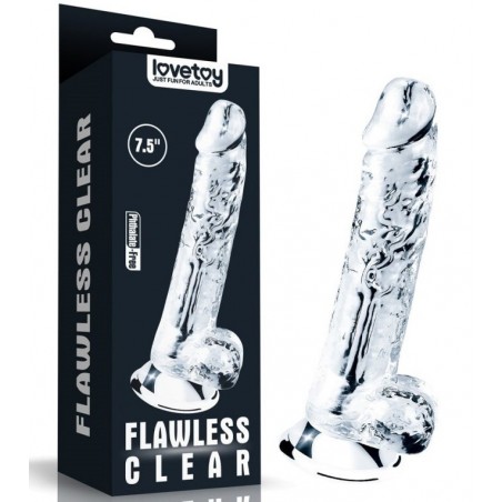 Gode Réaliste - Avec Testicules - Flawless - Texture Jelly - 18 cm / Ø 3,3 cm - Transparent - Lovetoy