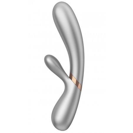 Rabbit Vibrant Et Chauffant - Hot Lover - Fonction Anale - Connecté - Rechargeable - Waterproof - Argenté - Satisfyer