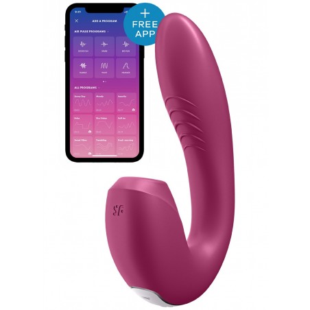 Rabbit - Sunray Bordeaux - Air Pulsé Et Vibrations - Connecté - Rechargeable - Waterproof - 16,5 cm /  Ø 3,7 cm - Satisfyer