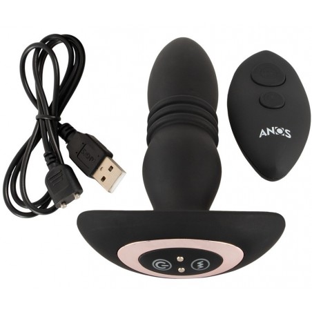 Plug Anal Vibrant - Va-Et-Vient - Télécommandé - Rechargeable - 15,9 cm / Ø 3,4 - Noir - Anos