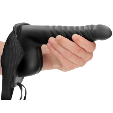 Gode Ceinture Creux - Avec Testicules - Nervuré - Ceinture Réglable - 20 Cm / Ø 3,8 Cm - Noir - Ouch