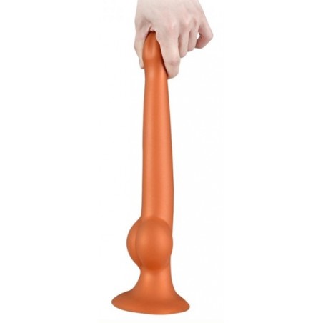 Gode Ventouse - Avec Testicules - Stoopy - Hyper Flexible - En Silicone - Taille S - 11cm / Ø 3,2 cm - Orange - TheAssGasm
