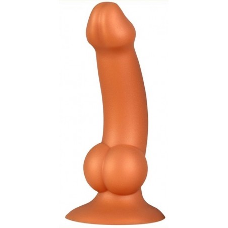 Gode Ventouse - Avec Testicules - Stoopy - Hyper Flexible - En Silicone - Taille S - 11cm / Ø 3,2 cm - Orange - TheAssGasm