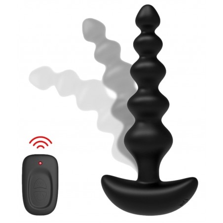 Plug Anal Vibrant Utar - 5 Boules - Télécommandé - Rechargeable - Waterproof - 12 cm / Ø 1,5 à 3 cm - Noir - Anal Tech