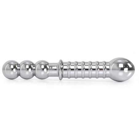 Double Gode  Ribbed - 1 Côté Rainuré + 1 Boule - 1 Côté De 3 Boules - Métal - 19 cm / Ø De 2,5 cm A 3,5 cm - Kiotos