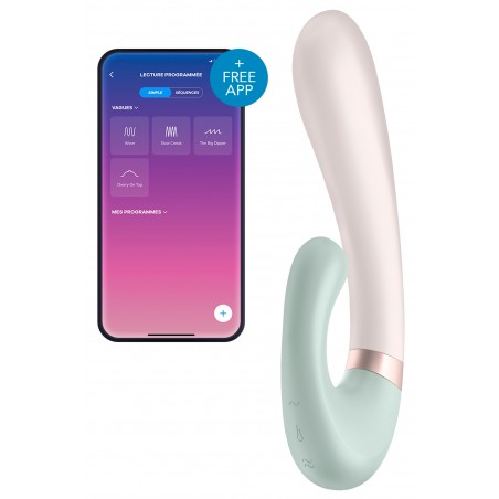 Rabbit Chauffant Heat Wave Arqué - Connecté - Rechargeable - Waterproof - 20 cm / Ø 4,2 cm - Rose / Vert - Satisfyer