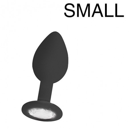 Bijou Anal Noir - Silicone - Rosebud - Taille Small - 6,5 cm / Ø 2,8 cm - Strass Transparent - Ouch