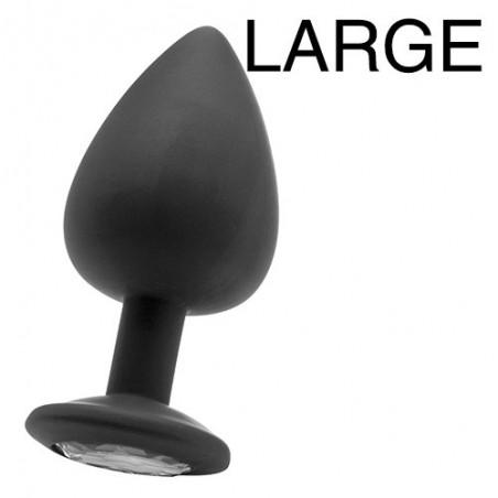 Bijou Anal Noir - Silicone - Rosebud - Taille Large - 8 cm / Ø 4,4 cm - Strass Transparent - Ouch