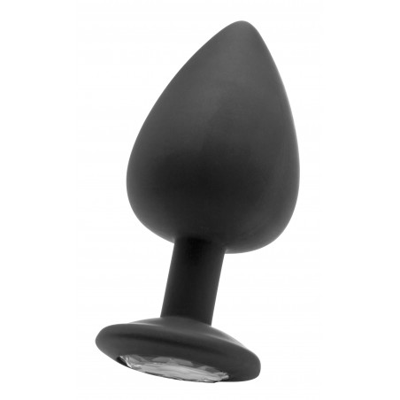 Bijou Anal Noir - Silicone - Rosebud - Taille Large - 8 cm / Ø 4,4 cm - Strass Transparent - Ouch