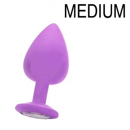 Bijou Anal Violet - Silicone - Rosebud - Taille Médium - 7 cm / Ø 3,5 cm - Strass Transparent - Ouch