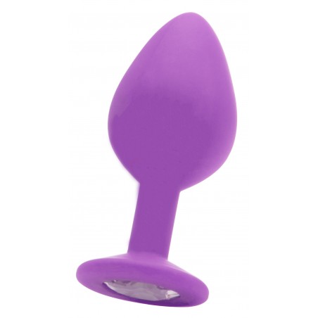 Bijou Anal Violet - Silicone - Rosebud - Taille Médium - 7 cm / Ø 3,5 cm - Strass Transparent - Ouch