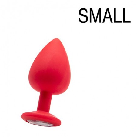 Bijou Anal Rouge - Silicone - Rosebud - Taille Small - 6,5 cm / Ø 2,8 cm - Strass Transparent - Ouch