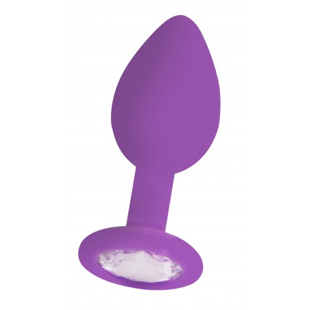 Bijou Anal Violet - Silicone - Rosebud - Taille Small - 6,5 cm / Ø 2,8 cm - Strass Transparent - Ouch