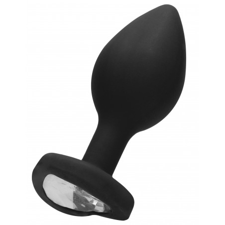 Bijou Anal Noir Heart - Silicone - Rosebud - Taille Small - 6,5 cm / Ø 2,8 cm - Strass Transparent En Forme De Coeur - Ouch