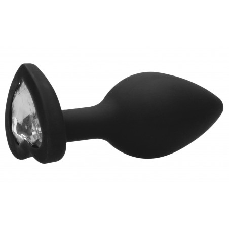 Bijou Anal Noir Heart - Silicone - Rosebud - Taille Small - 6,5 cm / Ø 2,8 cm - Strass Transparent En Forme De Coeur - Ouch