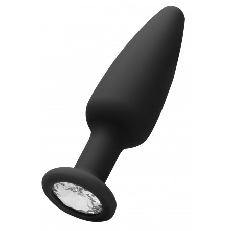 Bijou Anal Noir - Silicone - Rosebud Cone Diamond - Forme Oblongue - 9 cm / Ø 3 cm - Strass Transparent - Ouch