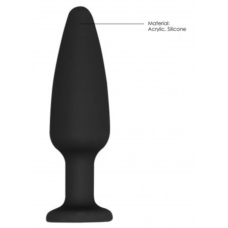 Bijou Anal Noir - Silicone - Rosebud Cone Diamond - Forme Oblongue - 9 cm / Ø 3 cm - Strass Transparent - Ouch