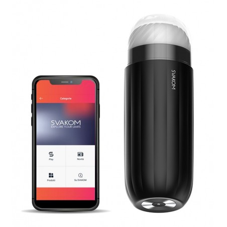 Masturbateur Sam Neo - Vibrations Et Succions - Connecté - Rechargeable - Plaisir Interactif - Noir - 24 cm / Ø 8 cm - Svakom