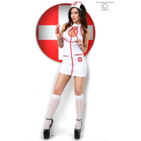 Deguisement - Ensemble d'Infirmière Sexy 5 Pièces - S/M - L/XL- Blanc Et Rouge - Chilirose