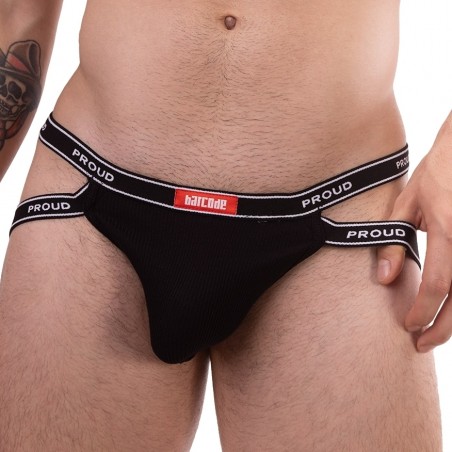 JockStrap - Fesses Nues - Rib Jock Proud Boy - Noir - Tailles S / M / L / XL - Bercode Berlin