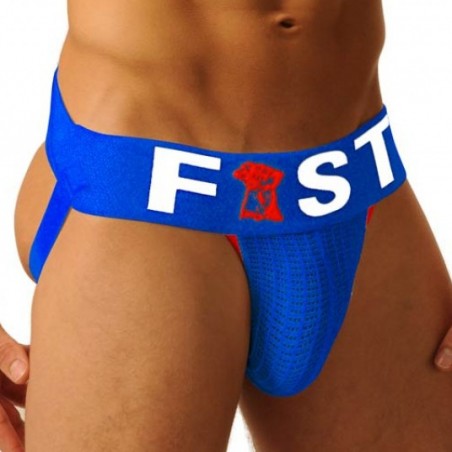 JockStrap - Fesses Nues - Logo Fist - Bleu - A Large Ceinture - Tailles S / M / L / XL - Fist