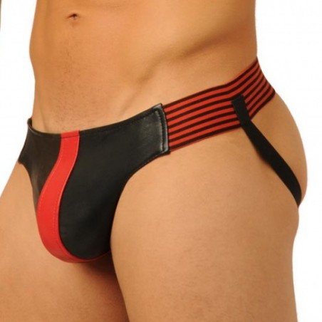 JockStrap - Fesses Nues - Fist Leather - Noir Et Rouge - Simili Cuir - A Large Ceinture - Tailles S / M / L / XL - Fist