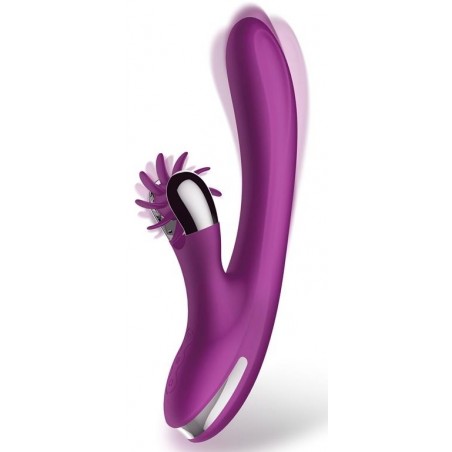 Rabbit Rotatif Et Langue Clitoridienne - 2 Fonctions - Vibrating Double - Waterproof - USB - 24 cm / Ø 3,5 cm - Violet - Action