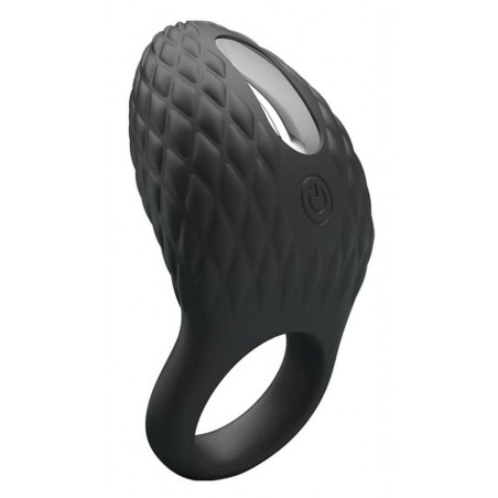 Anneau Vibrant - Cockring Heloise Noir - Tête Clitoridienne Striée - Rechargeable - Waterproof - 8 cm / Ø 2,8 cm - Pretty Love