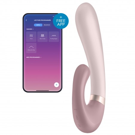Rabbit Chauffant Heat Wave Arqué - Connecté - Rechargeable - Waterproof - 20 cm / Ø 4,2 cm - Rose / Or - Satisfyer