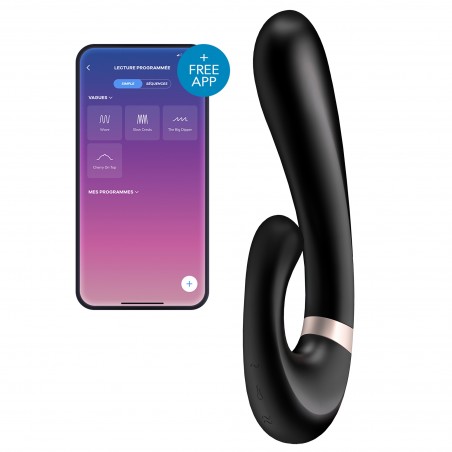 Rabbit Chauffant Heat Wave Arqué - Connecté - Rechargeable - Waterproof - 20 cm / Ø 4,2 cm - Noir - Satisfyer