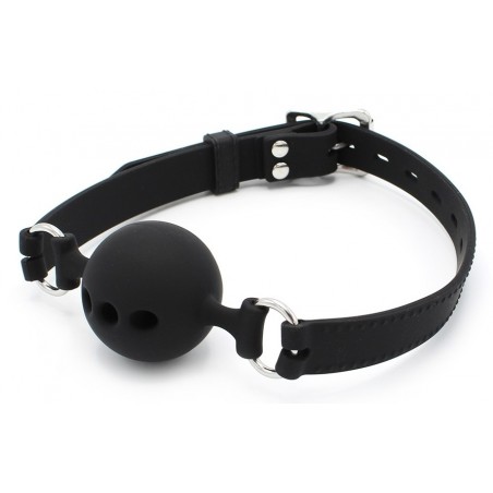 Bâillon Boule Ball Gag - A Trous - Silicone Noir - Sangle Ajustable - Ø 4,3 cm - Kiotos