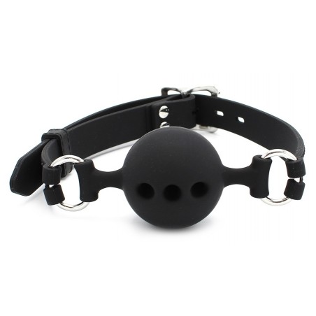 Bâillon Boule Ball Gag - A Trous - Silicone Noir - Sangle Ajustable - Ø 4,3 cm - Kiotos