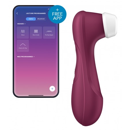Stimulateur Clitoridien Connecté Pro 2 Generation 3 Bordeaux - Air Pulsé Et Tapotements - Waterproof - Rechargeable - Satisfyer