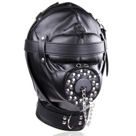 Cagoule Sensory Masked Simili cuir Noir Réglable - Rembourrage Oreilles - Bâillon Amovible - Masque - Taille Unique - Generique
