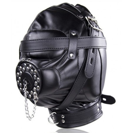 Cagoule Sensory Masked Simili cuir Noir Réglable - Rembourrage Oreilles - Bâillon Amovible - Masque - Taille Unique - Generique
