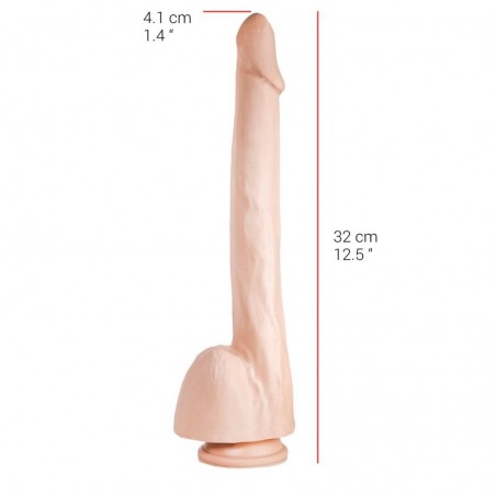 Gode XXL Ventouse Ou Harnais - Avec Testicules - Souple Et Réaliste - 24 cm / Ø 4 cm - Chair - Dildorama