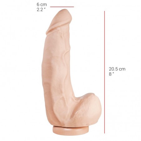 Gode XXL Courbé - Ventouse Ou Harnais - Avec Testicules - Souple Et Réaliste - 20 cm / Ø 6 cm - Chair - Dildorama