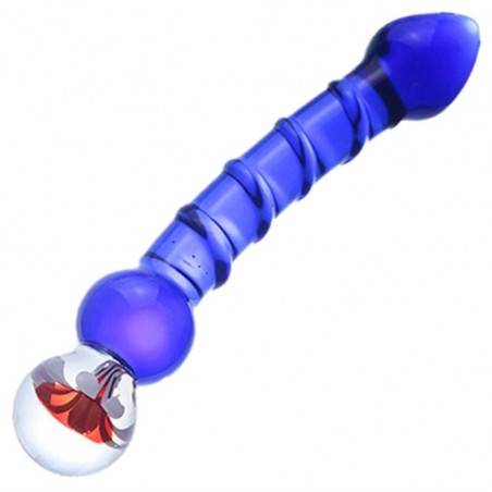 Gode Courbé Et Strié - Dildo Royal Bleu - Verre Thermo Réactif - Chaud / Froid - Waterproof - 16 cm / Ø 3,3 cm - Generique