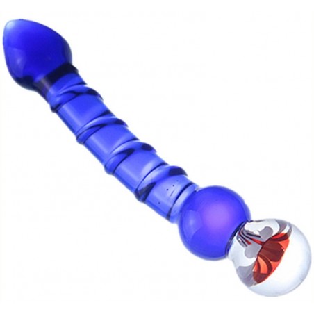 Gode Courbé Et Strié - Dildo Royal Bleu - Verre Thermo Réactif - Chaud / Froid - Waterproof - 16 cm / Ø 3,3 cm - Generique