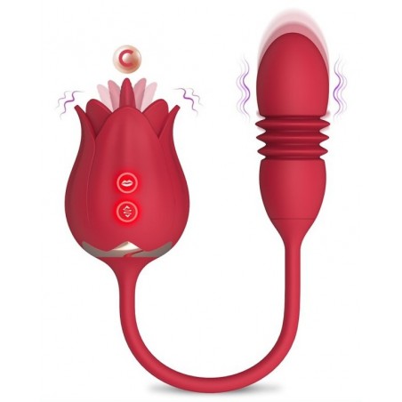 Stimulateur Clitoridien / Vibromasseur - Rose Egg Rouge - Langue Et Œuf Vibrant - Etanche - USB - 9 m / Ø 3 cm - My Play Toys