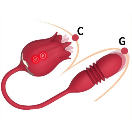 Stimulateur Clitoridien / Vibromasseur - Rose Egg Rouge - Langue Et Œuf Vibrant - Etanche - USB - 9 m / Ø 3 cm - My Play Toys