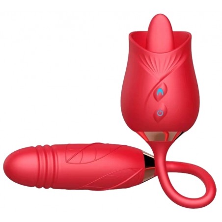 Stimulateur Clitoridien / Vibromasseur - Double Lick Thrust Rouge - Langue Et Œuf Vibrant - USB - 10 m / Ø 3 cm - My Play Toys