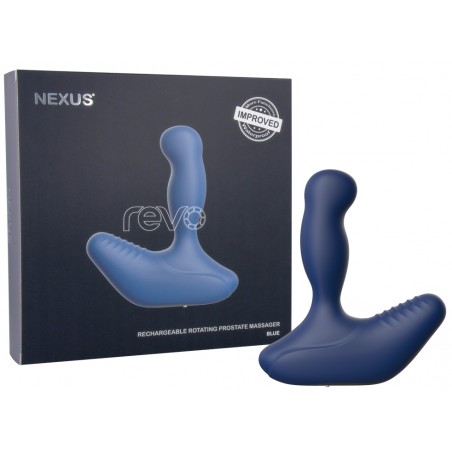 Stimulateur de Prostate Rotatif - Revo Bleu - Ondulé - Base Striée - Etanche - Rechargeable - 10 cm / Ø 3,3 cm - Nexus