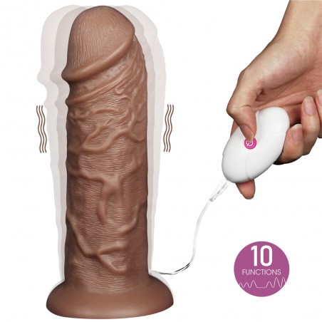 Gode vibrant XXL - Realistic Dildo Marron - Ventouse Ou Harnais - Télécommandé - Waterproof - 25,5 cm / Ø 6,3 cm - Lovetoy