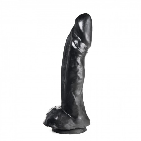 Gode XXL Courbé - Ventouse Ou Harnais - Avec Testicules - Souple Et Réaliste - Noir - 22 cm / Ø 6 cm - Dildorama