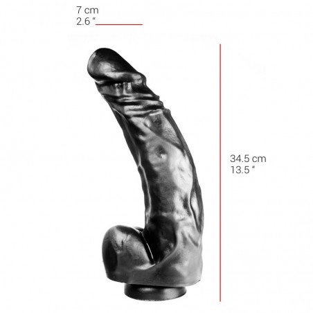 Gode XXL Courbé - Ventouse Ou Harnais - Avec Testicules - Souple Et Réaliste - Noir - 26 cm / Ø 7 cm - Dildorama